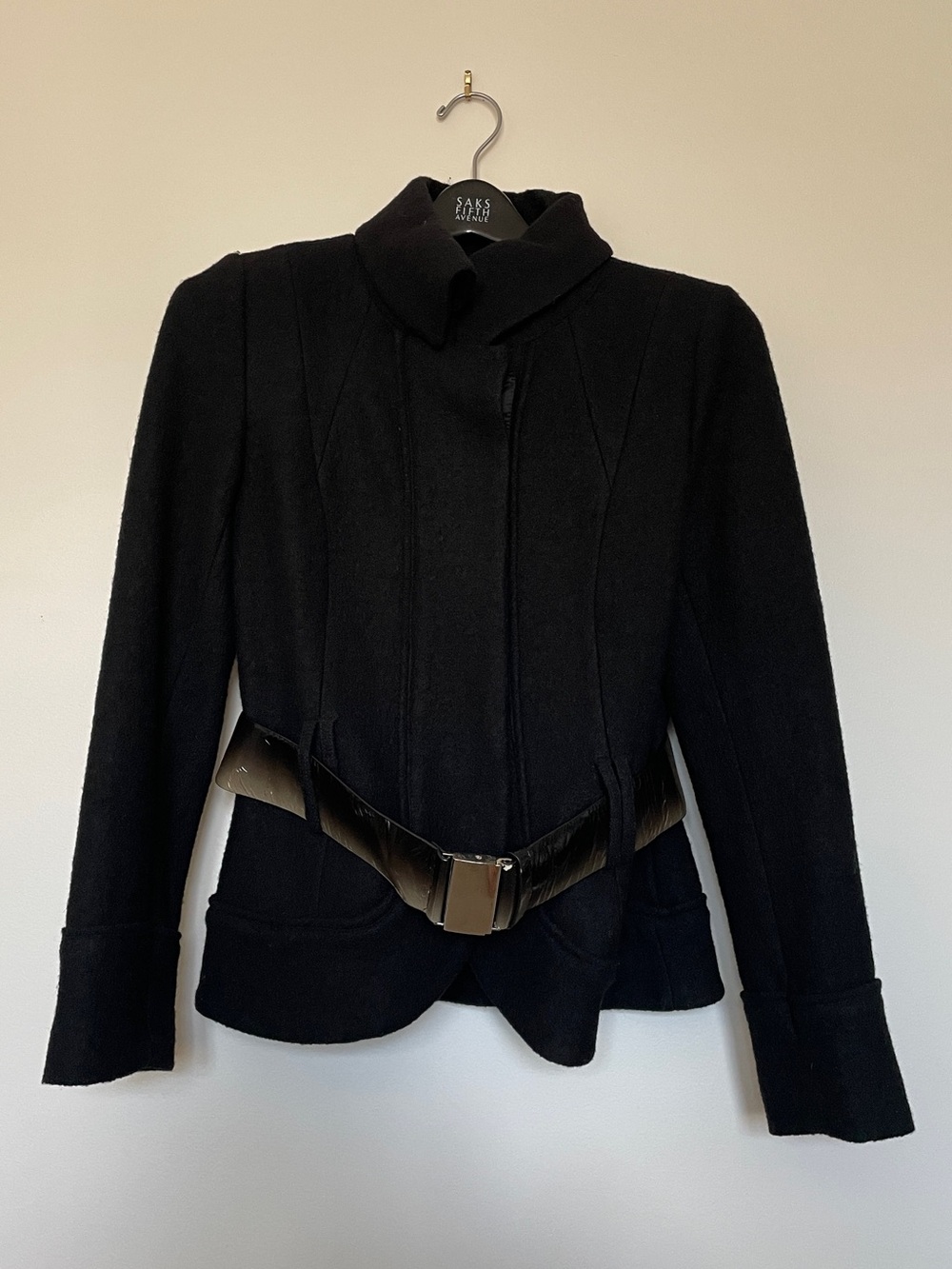 Grace Elements Black Tailored Wool Blazer with Statement Belt